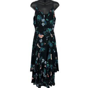 Banana Republic Womens Black Floral Dress Size 6 Midi Tier Spaghetti Strap New